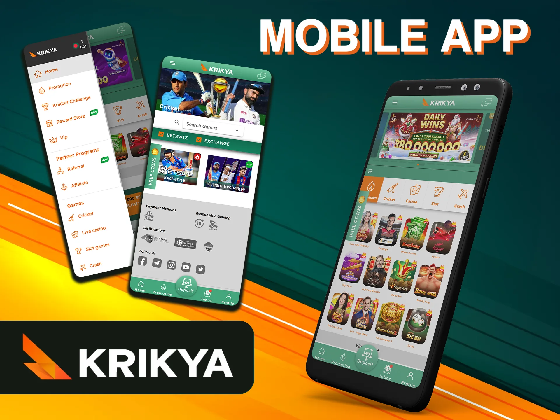 Download Krikya Casino Mobile App - Enjoy Seamless Gameplay, Quick Payments, and Full Features on Android APK or iOS PWA for Bangladeshi Players from anywhere.