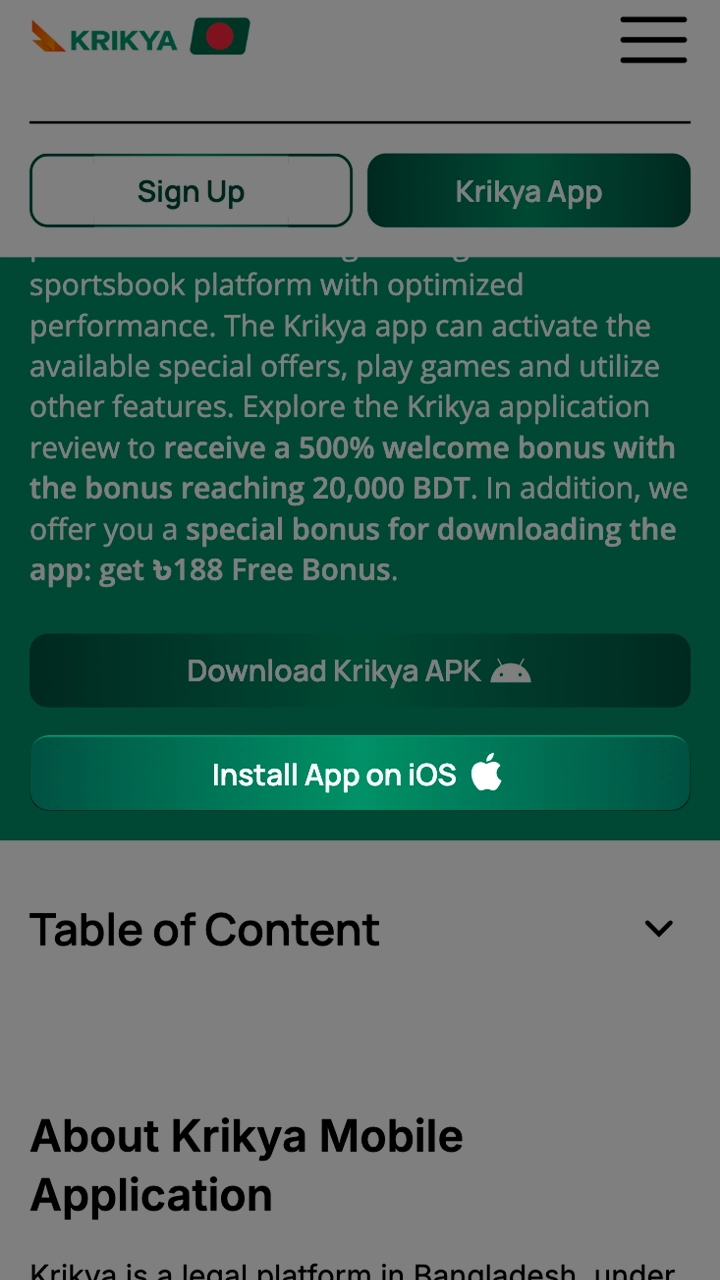 Visit the Krikya on Safari browser using your iPhone or iPad and tap 'Install App on iOS'.