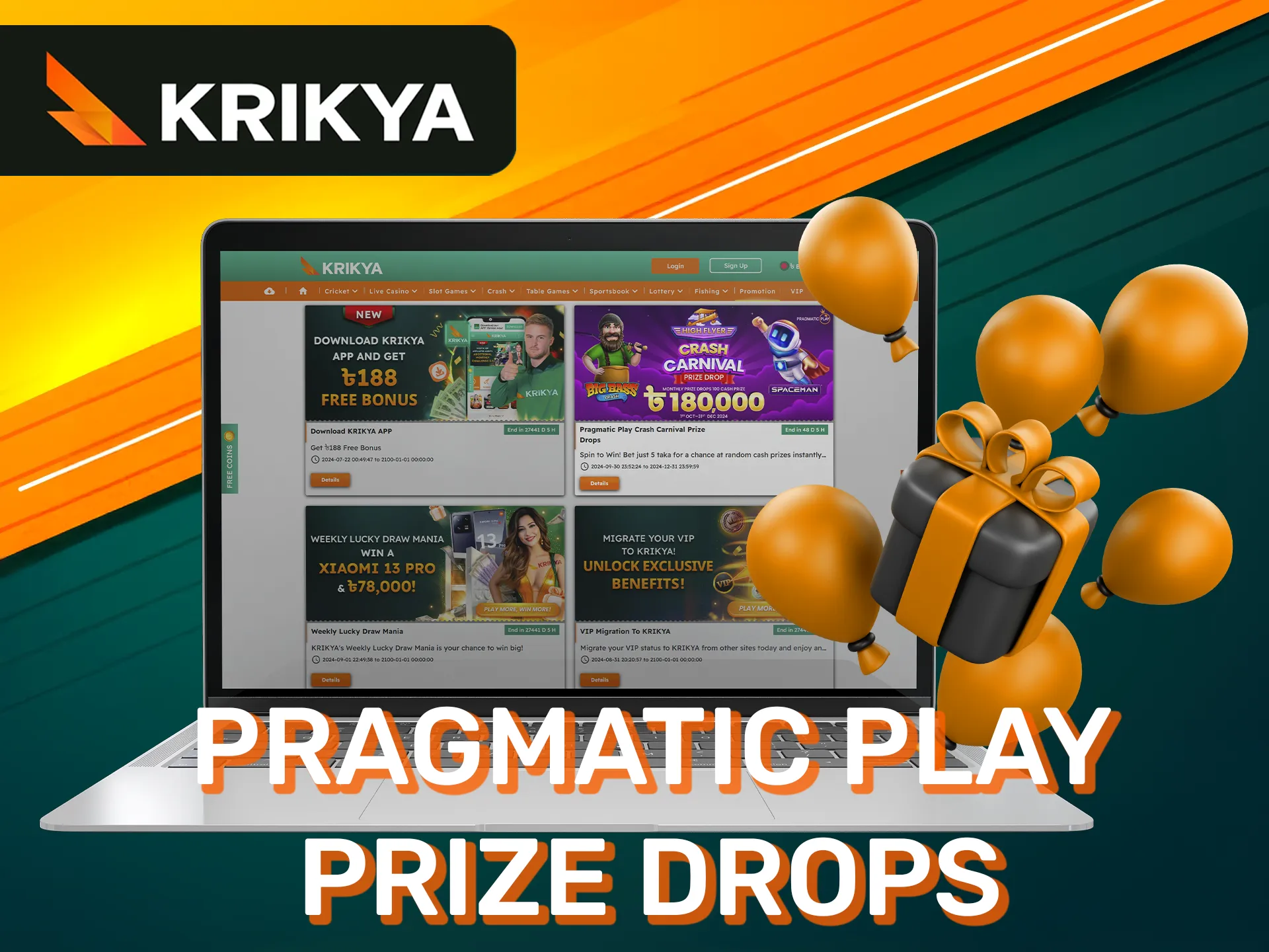 Extra bonuses from Pragmatic Play at Krikya casino.