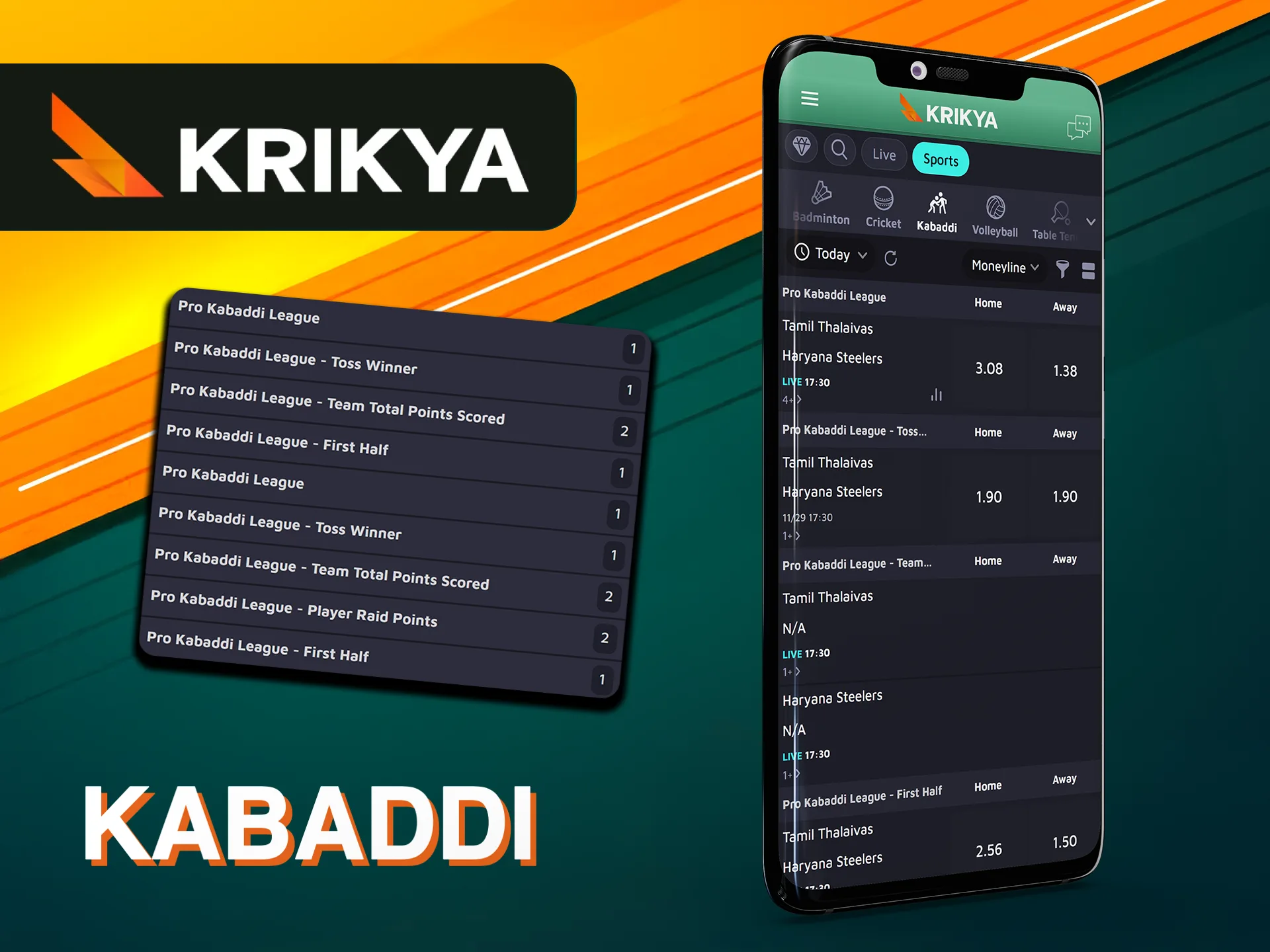 You will find many kabaddi matches in the Krikya app.