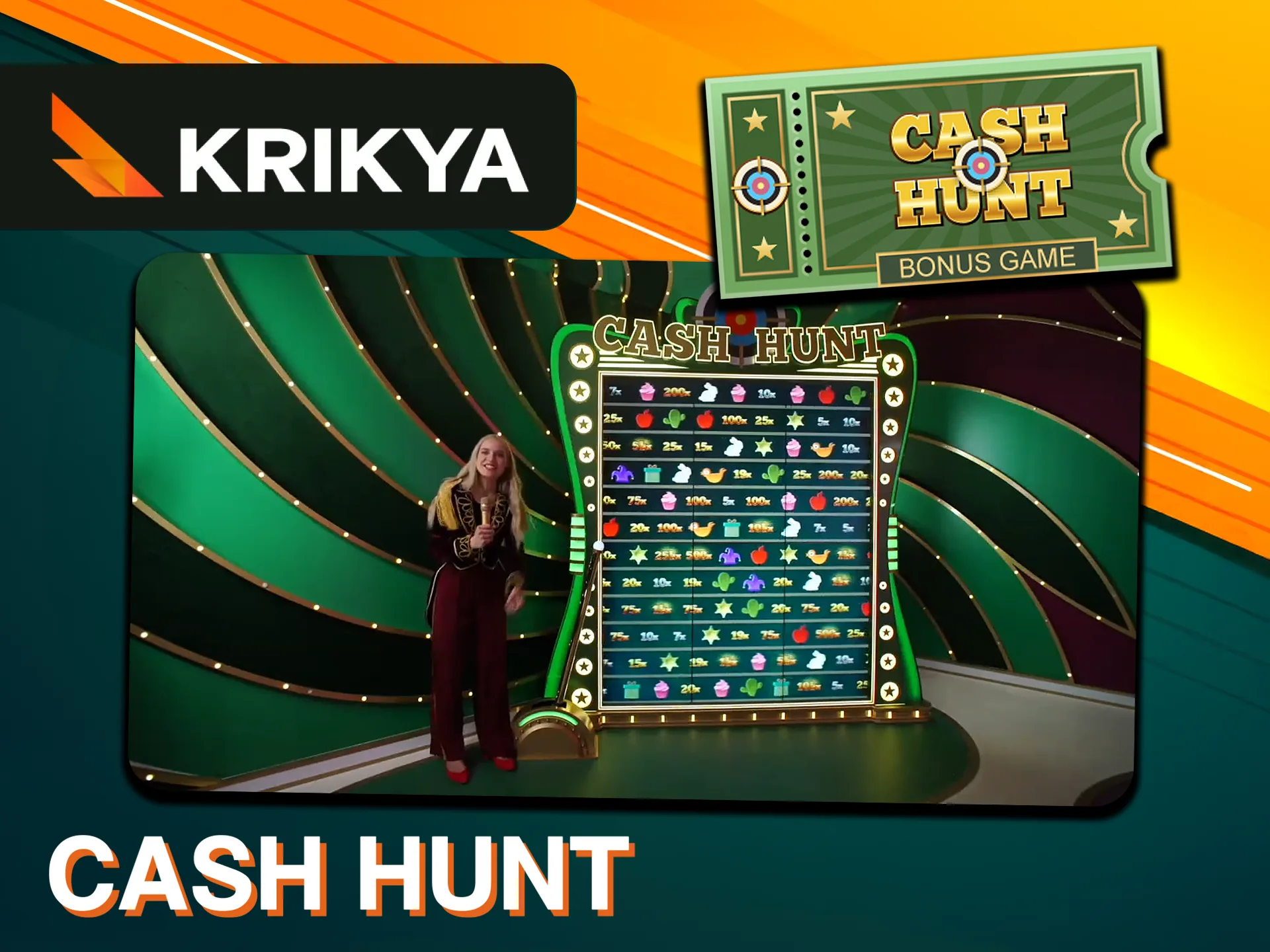 Choose your prize in the Cash Hunt round of the Crazy Time game at Krikya.