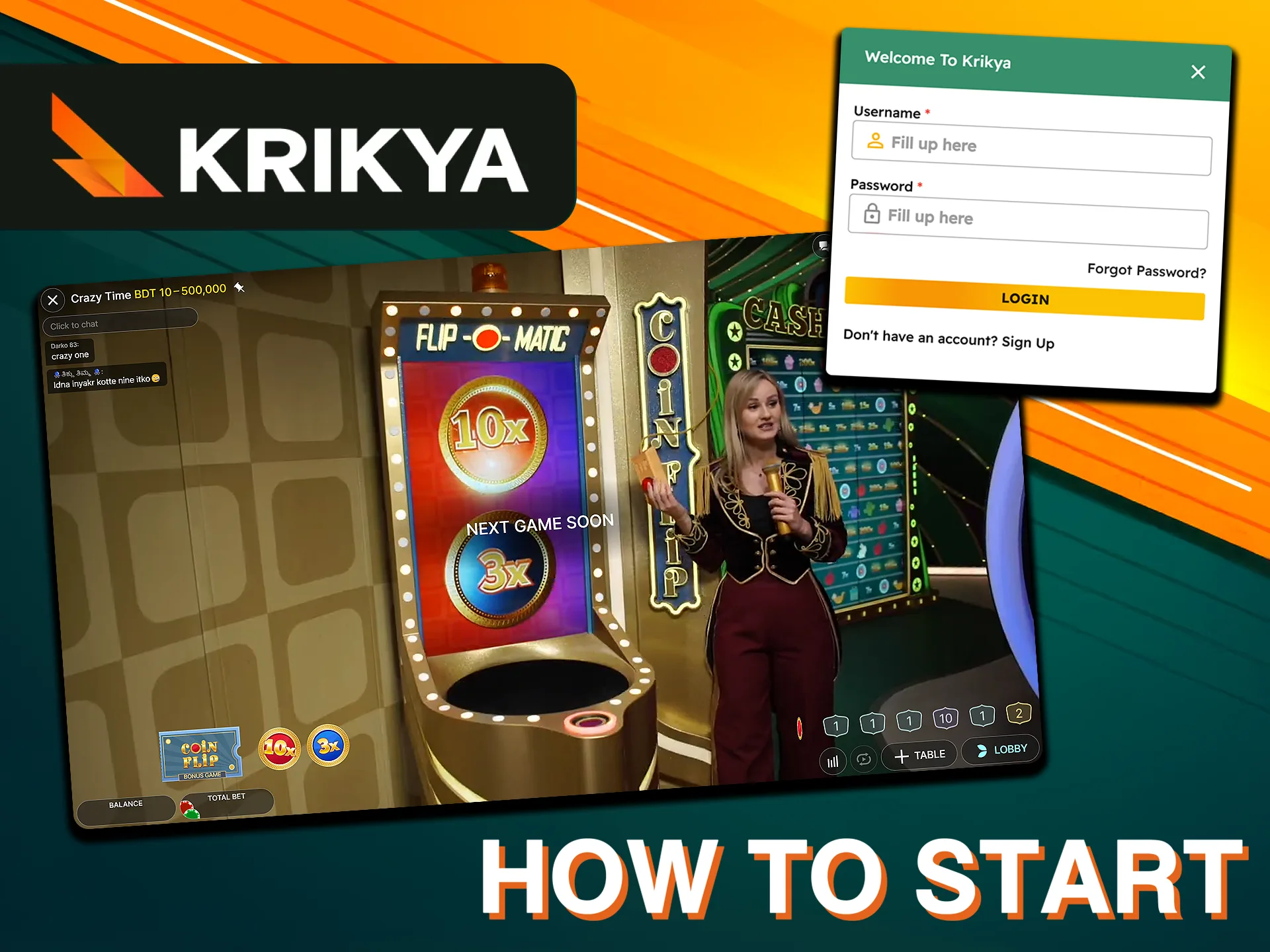 Log in to your Krikya account and begin your journey through the world of Crazy Time.