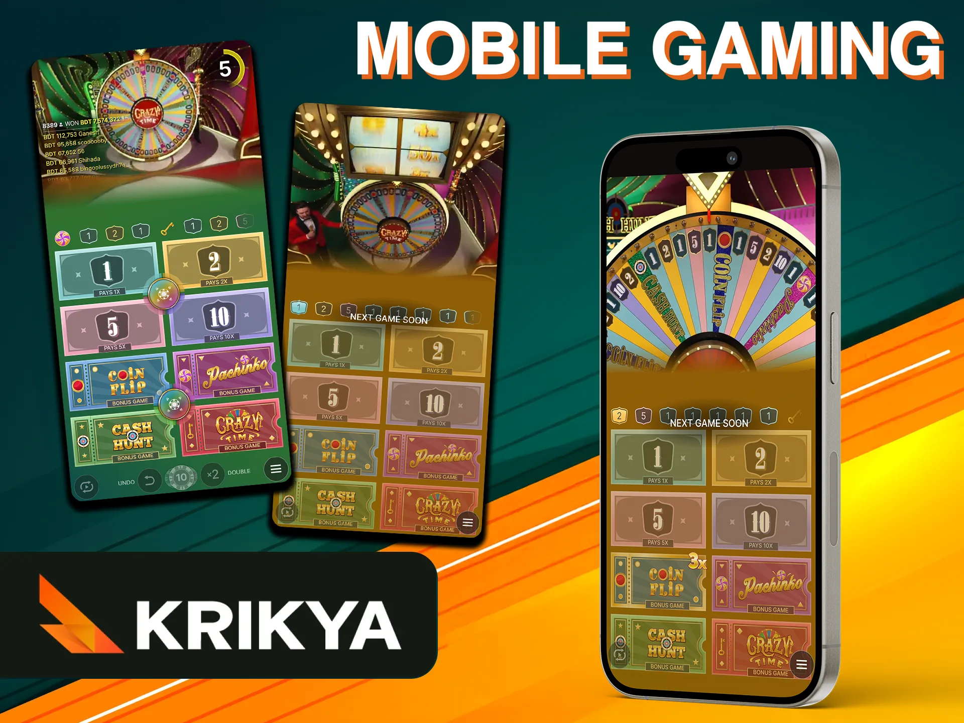 Play Crazy Time from anywhere with the Krikya app.